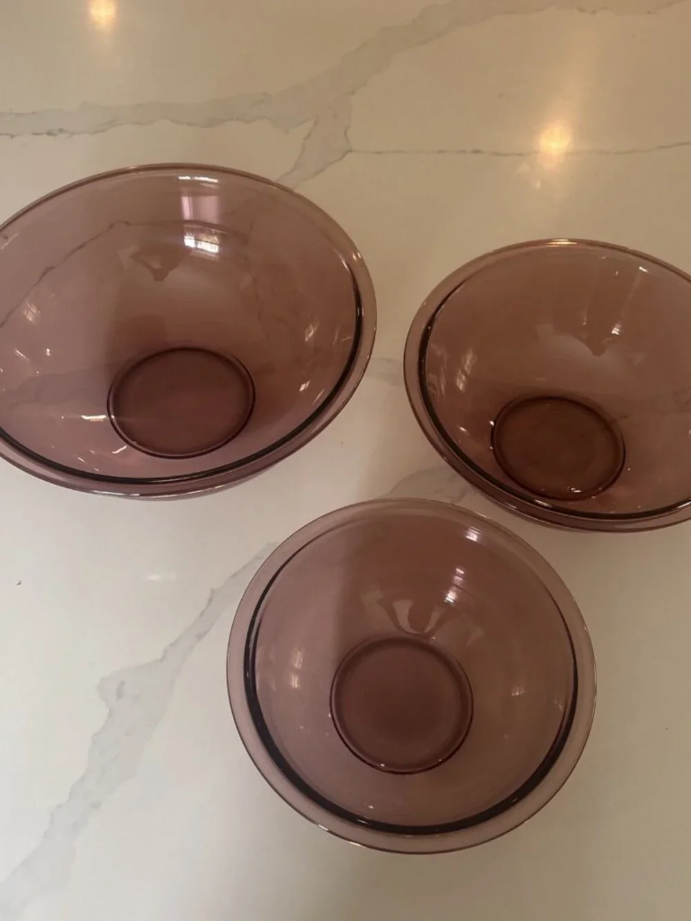 Vintage Pyrex Vision Set of 3 Purple Cranberry Nesting Mixing Bowls 322 323 325